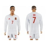 Spain #7 Raul White Away Long Sleeves Soccer Country Jersey