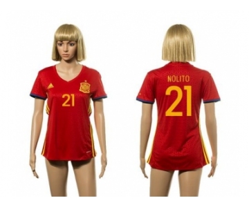Women's Spain #21 Nolito Red Home Soccer Country Jersey