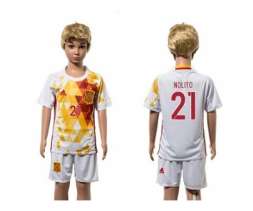Spain #21 Nolito White Away Kid Soccer Country Jersey