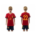 Spain #22 Isco Red Home Kid Soccer Country Jersey