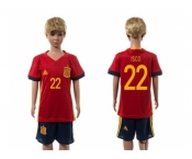 Spain #22 Isco Red Home Kid Soccer Country Jersey
