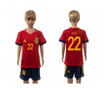 Spain #22 Isco Red Home Kid Soccer Country Jersey