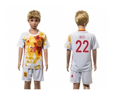 Spain #22 Isco White Away Kid Soccer Country Jersey