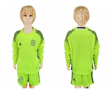 Spain Blank Shiny Green Long Sleeves Goalkeeper Kid Soccer Country Jersey