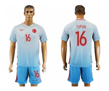 Turkey #16 Tufan Away Soccer Country Jersey