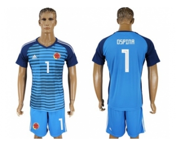 Colombia #1 Ospina Blue Goalkeeper Soccer Country Jersey