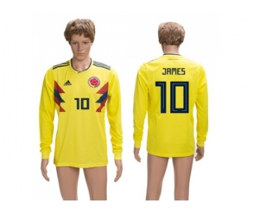 Colombia #10 James Home Long Sleeves Soccer Country Jersey