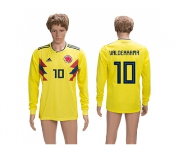Colombia #10 Valderrama Home Long Sleeves Soccer Country Jersey