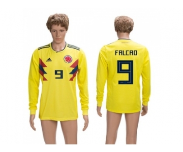 Colombia #9 Falcao Home Long Sleeves Soccer Country Jersey