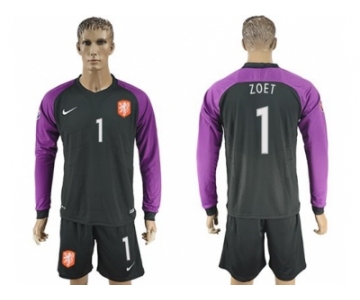 Holland #1 Zoet Black Goalkeeper Long Sleeves Soccer Country Jersey