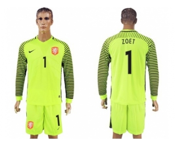 Holland #1 Zoet Green Long Sleeves Goalkeeper Soccer Country Jersey