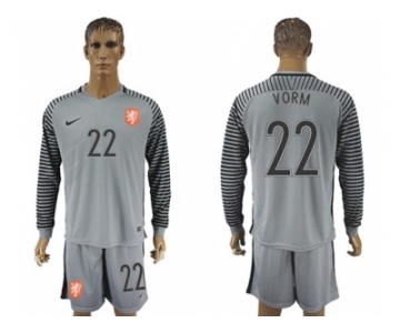 Holland #22 Vorm Grey Goalkeeper Long Sleeves Soccer Country Jersey