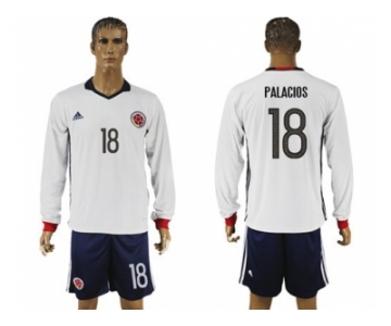 Colombia #18 Palacios Away Long Sleeves Soccer Country Jersey