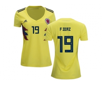 Women Colombia #19 F.Diaz Home Soccer Country Jersey