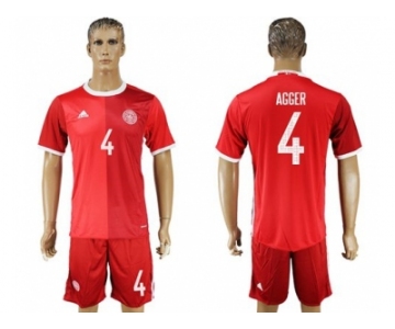 Danmark #4 Agger Red Home Soccer Country Jersey