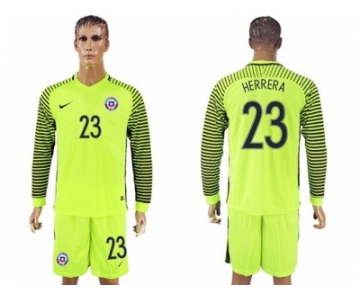 Chile #23 Herrera Green Long Sleeves Goalkeeper Soccer Country Jersey