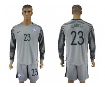Chile #23 Herrera Grey Goalkeeper Long Sleeves Soccer Country Jersey