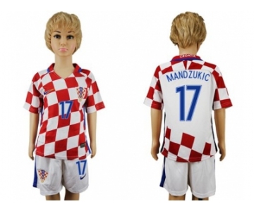 Croatia #17 Mandzukic Home Kid Soccer Country Jersey