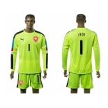 Czech #1 Cech Shiny Green Goalkeeper Long Sleeves Soccer Country Jersey