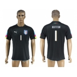 Italy #1 Buffon Black Goalkeeper Soccer Country Jersey