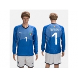 Italy #1 Buffon Blue Home Long Sleeves Soccer Country Jersey