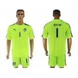 Italy #1 Buffon Shiny Green Goalkeeper Soccer Country Jersey