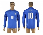 Italy #10 Totti Blue Home Long Sleeves Soccer Country Jersey