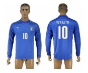 Italy #10 Verratti Blue Home Long Sleeves Soccer Country Jersey