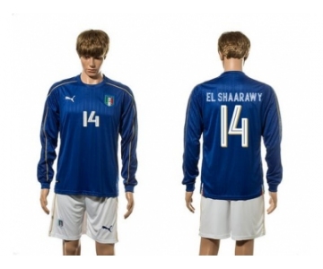 Italy #14 EL Shaarawy Blue Home Long Sleeves Soccer Country Jersey1