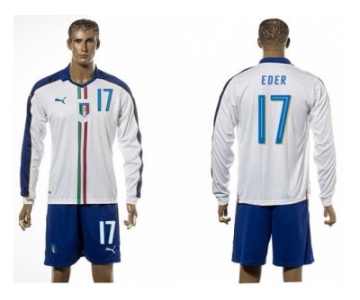 Italy #17 Eder White Away Long Sleeves Soccer Country Jersey