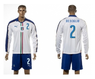 Italy #2 De Sciglio White Away Long Sleeves Soccer Country Jersey