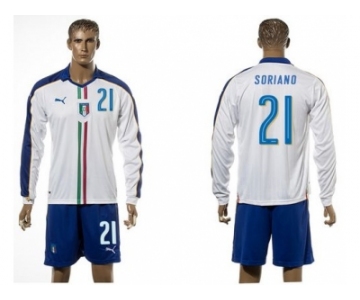 Italy #21 Soriano White Away Long Sleeves Soccer Country Jersey