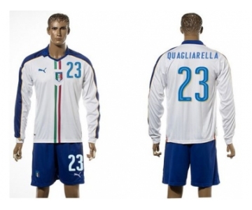 Italy #23 Quagliarella White Away Long Sleeves Soccer Country Jersey