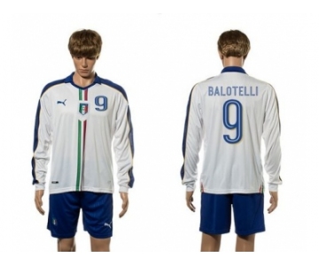 Italy #9 Balotelli White Away Long Sleeves Soccer Country Jersey