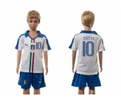 Italy #10 Totti White Away Kid Soccer Country Jersey