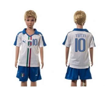 Italy #10 Totti White Away Kid Soccer Country Jersey