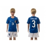 Italy #3 Chiellini Blue Home Kid Soccer Country Jersey