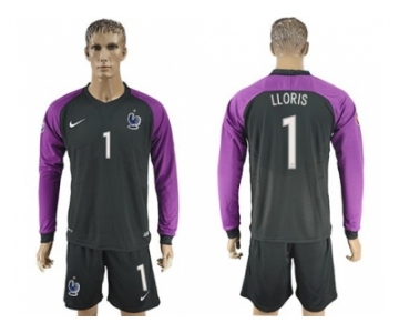 France #1 LLORIS Black Goalkeeper Long Sleeves Soccer Country Jersey