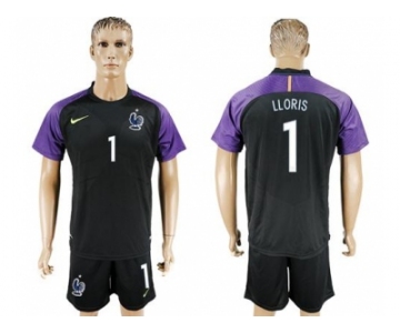 France #1 LLORIS Black Goalkeeper Soccer Country Jersey