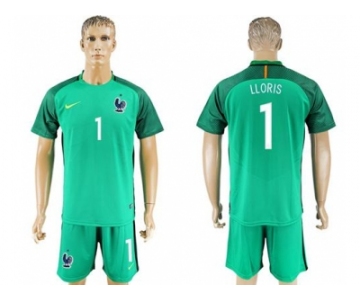 France #1 LLORIS Green Goalkeeper Soccer Country Jersey