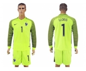 France #1 LLORIS Green Long Sleeves Goalkeeper Soccer Country Jersey
