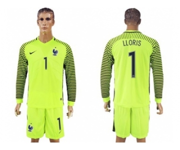 France #1 LLORIS Green Long Sleeves Goalkeeper Soccer Country Jersey