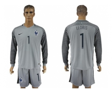 France #1 LLORIS Grey Goalkeeper Long Sleeves Soccer Country Jersey