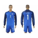 France #1 LLORIS Home Long Sleeves Soccer Country Jersey1