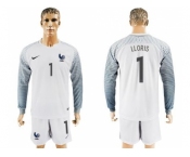 France #1 LLORIS White Goalkeeper Long Sleeves Soccer Country Jersey