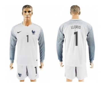 France #1 LLORIS White Goalkeeper Long Sleeves Soccer Country Jersey