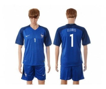 France #1 Lloris Blue Soccer Country Jersey