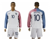 France #10 Benzema Away Long Sleeves Soccer Country Jersey