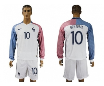 France #10 Benzema Away Long Sleeves Soccer Country Jersey