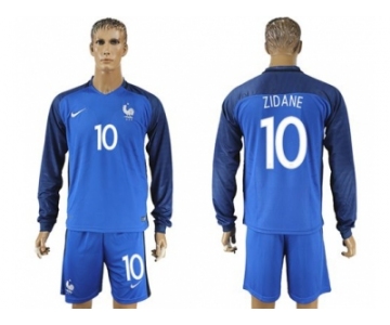 France #10 Zidane Home Long Sleeves Soccer Country Jersey1